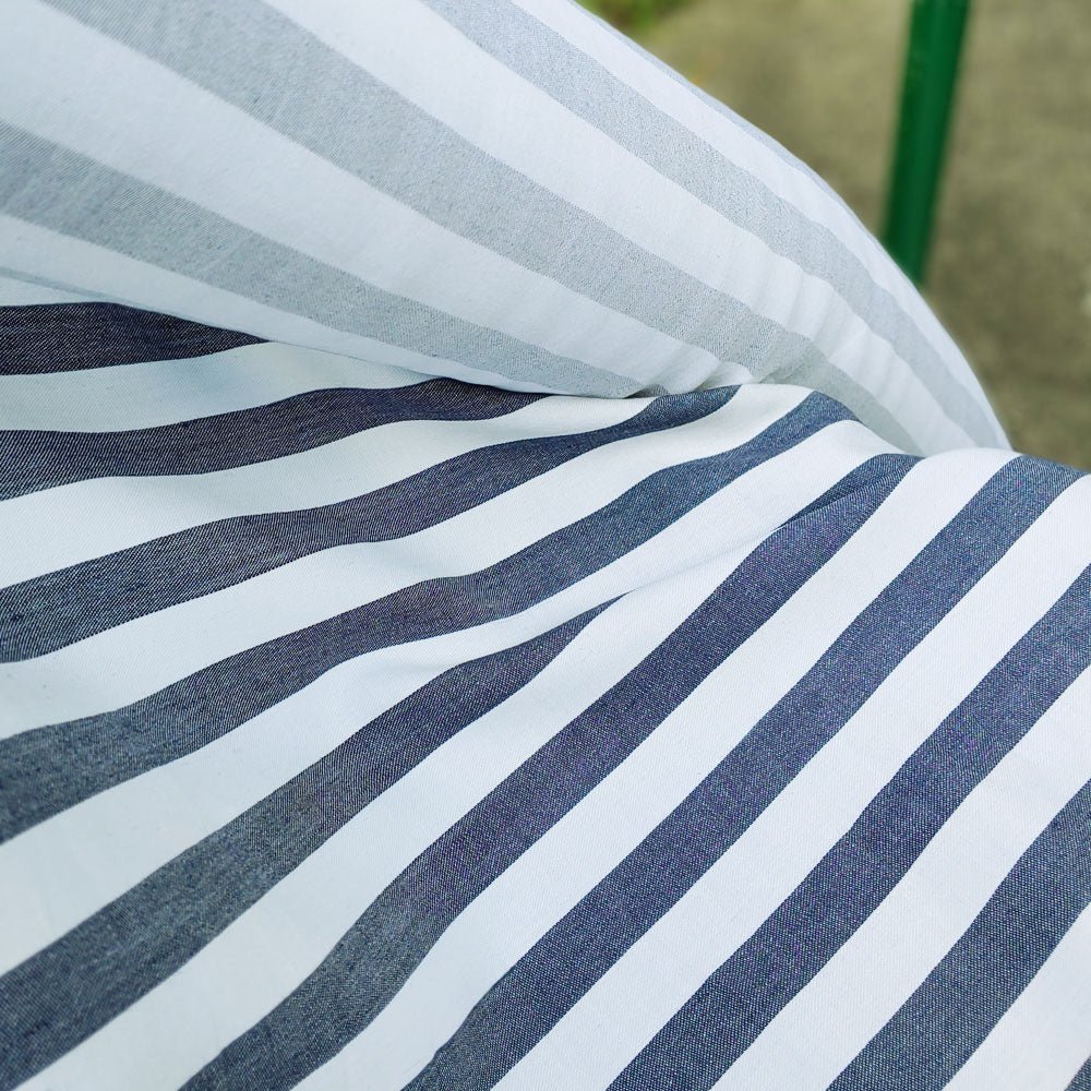 Ramie Cotton Satin Stripe Fabric (4719) - The Linen Lab - Navy