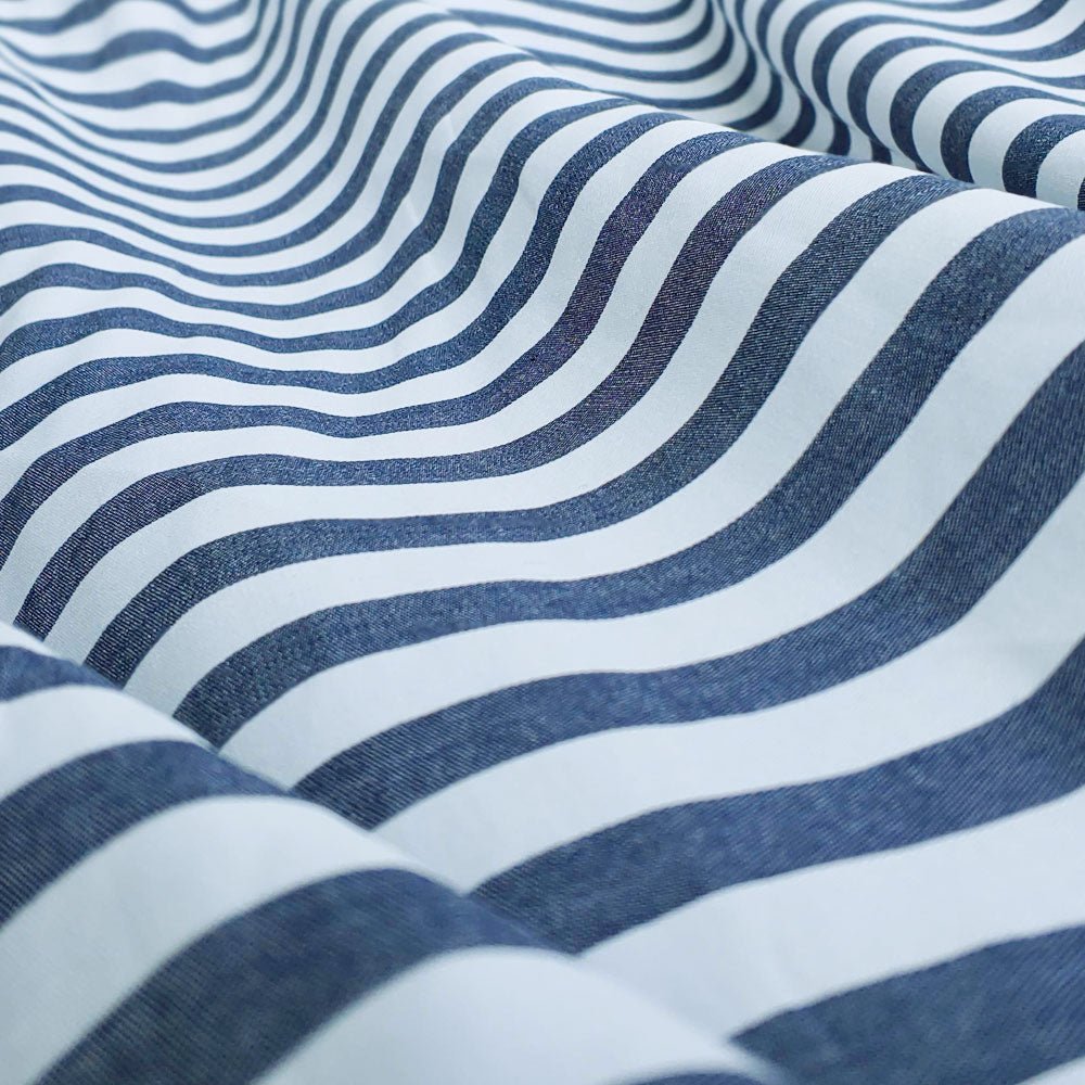 Ramie Cotton Satin Stripe Fabric (4719) - The Linen Lab - Navy