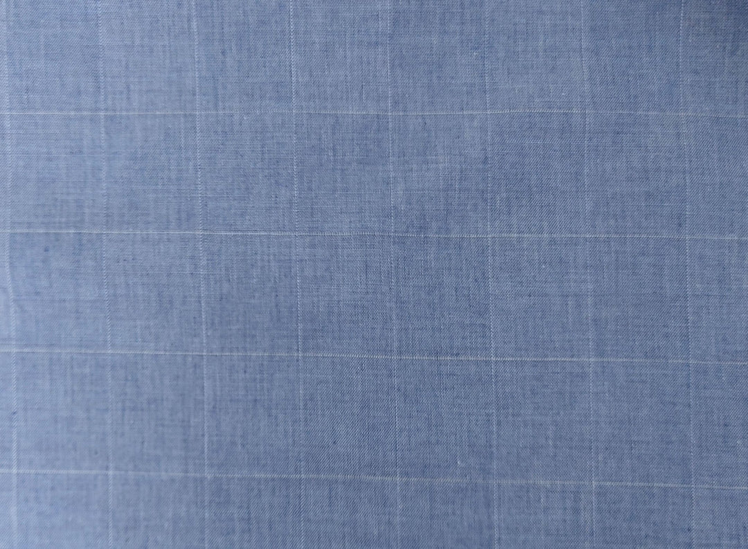 Ramie Cotton Stretch Fabric with Blue Windowpane 3346 - The Linen Lab - Blue