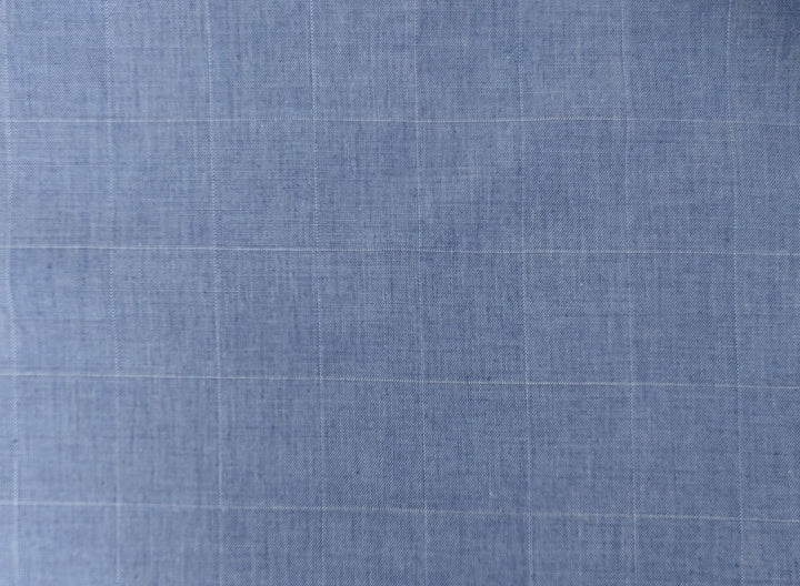 Ramie Cotton Stretch Fabric with Blue Windowpane 3346 - The Linen Lab - Blue