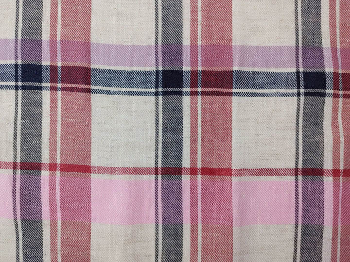 Rosy Check: Pink Linen Cotton Twill Plaid Fabric 4213 - The Linen Lab - Pink