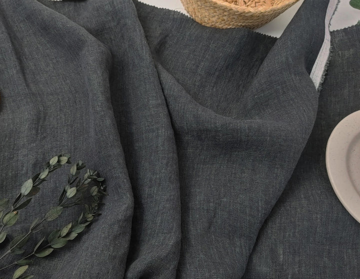 Shadow Essence: 100% Linen Dark Grey Delave Fabric 7834 - The Linen Lab - Gray(Dark)
