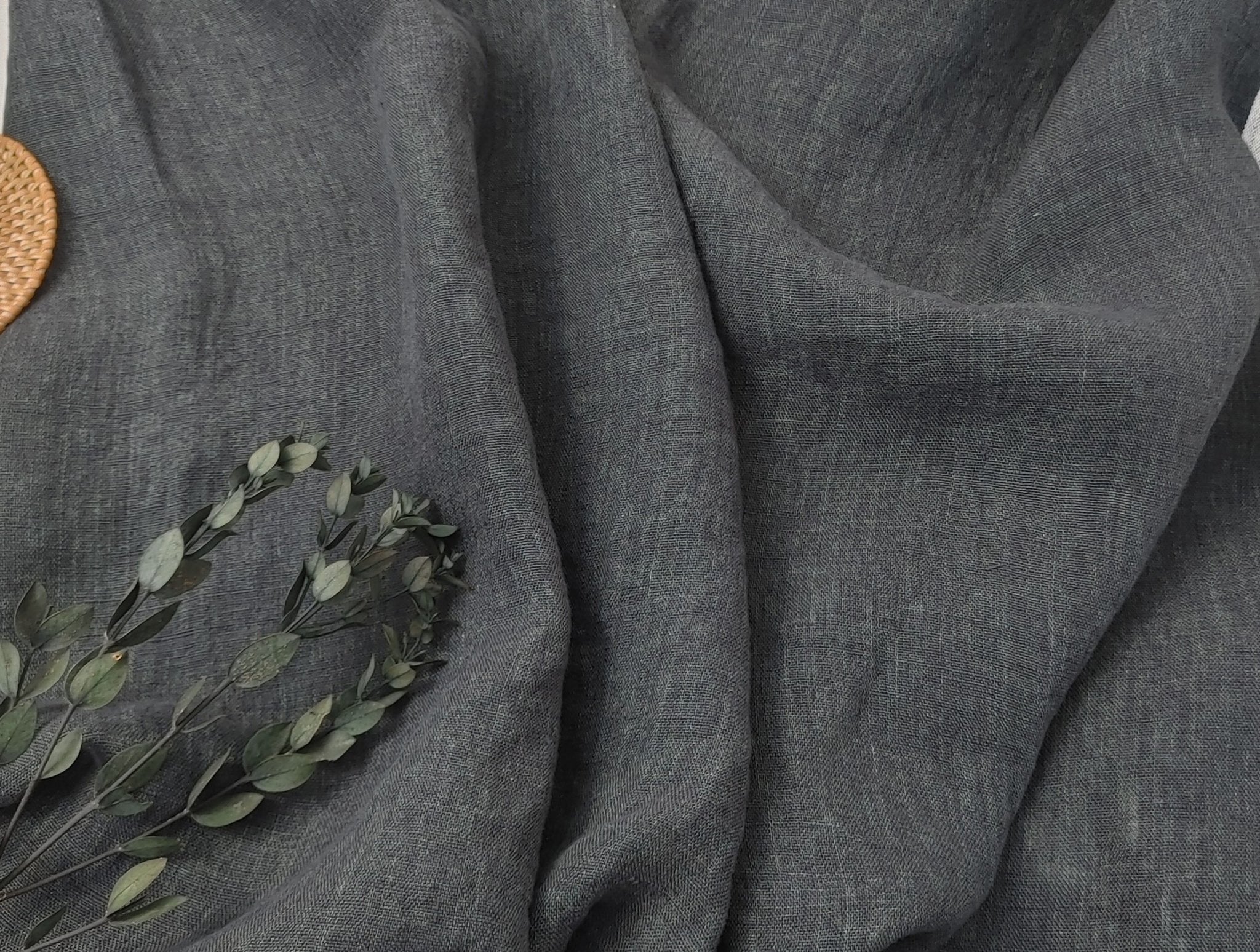 Shadow Essence: 100% Linen Dark Grey Delave Fabric 7834 - The Linen Lab - Gray(Dark)