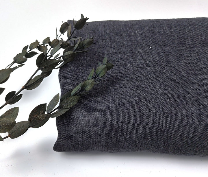 Shadow Essence: 100% Linen Dark Grey Delave Fabric 7834 - The Linen Lab - Gray(Dark)