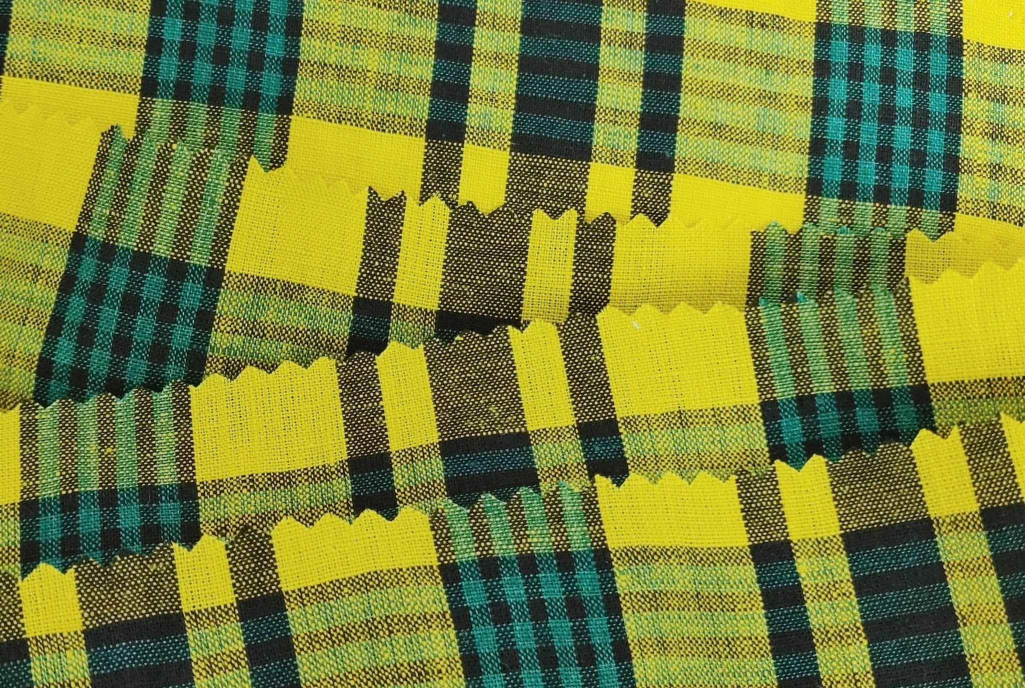 Sunny Fields: Yellow, Black and Green Linen Cotton Plaid Fabric 6619 - The Linen Lab - Yellow