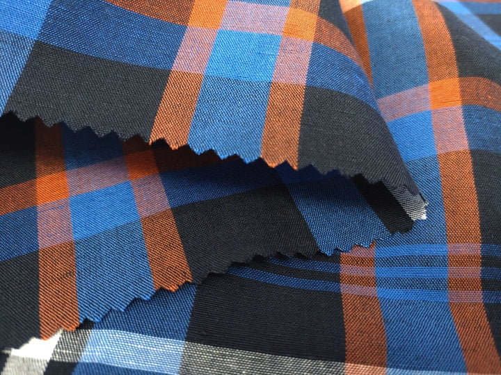 Timeless Plaid: Linen Tencel Blend Fabric with Plaid Pattern 7185 - The Linen Lab - Navy