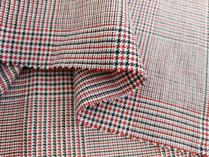 Tricolor Symphony: Linen Cotton Twill Glen Plaid in Medium Weight – White, Red, and Black 6759 - The Linen Lab - Red
