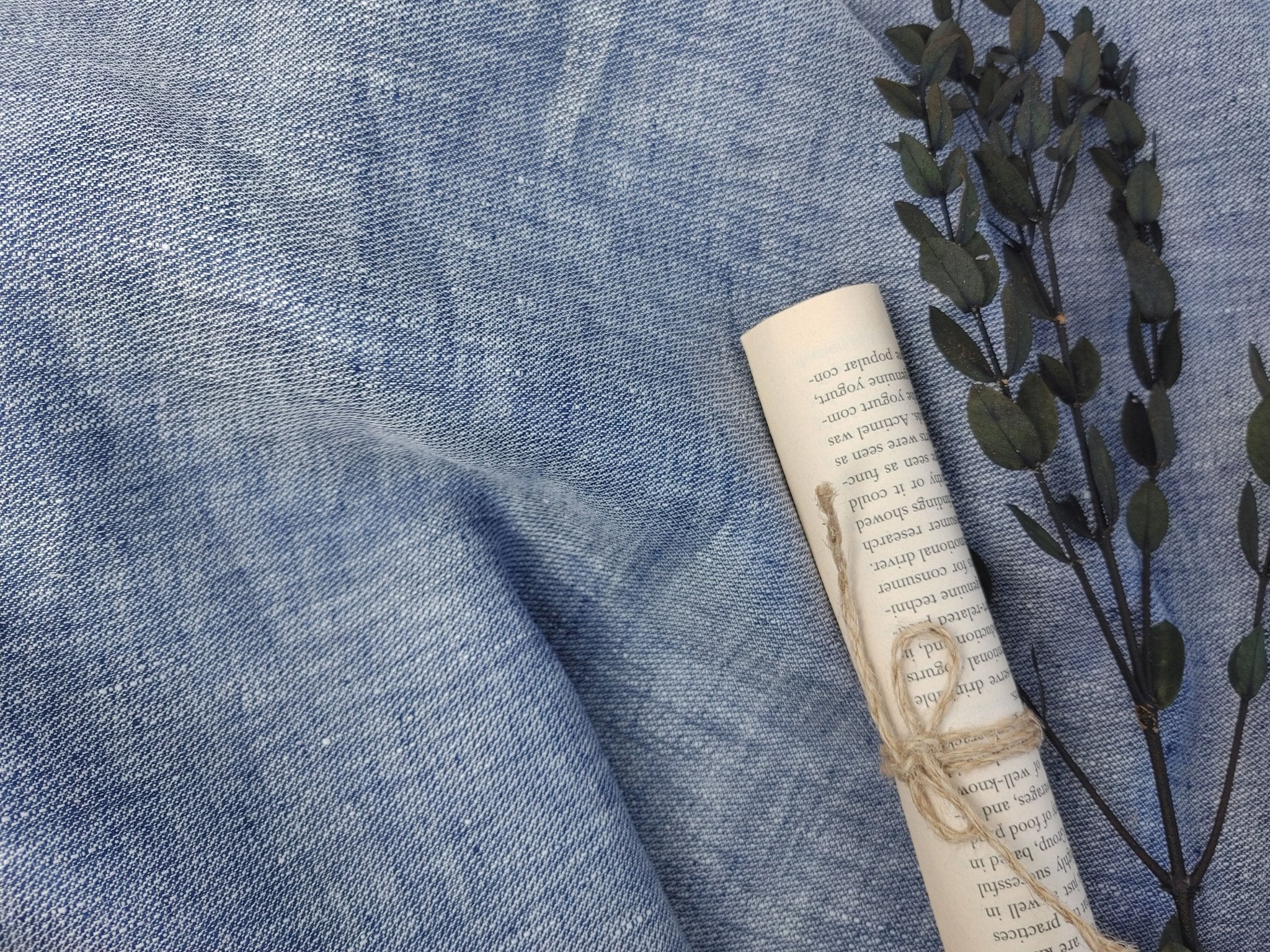 Two-Tone Blue Dobby Weave in 100% Linen Fabric 4688 - The Linen Lab - Blue