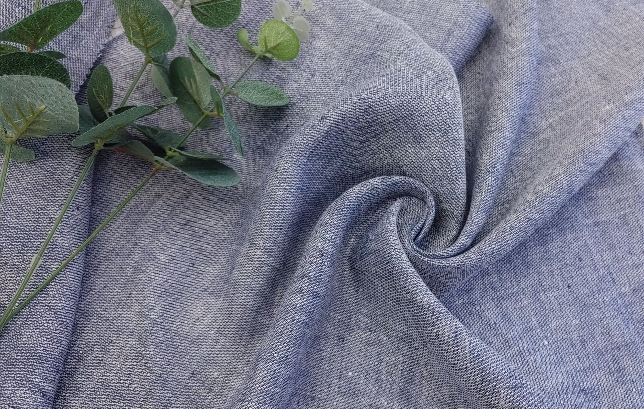 Two-Tone Blue Dobby Weave in 100% Linen Fabric 4688 - The Linen Lab - Blue