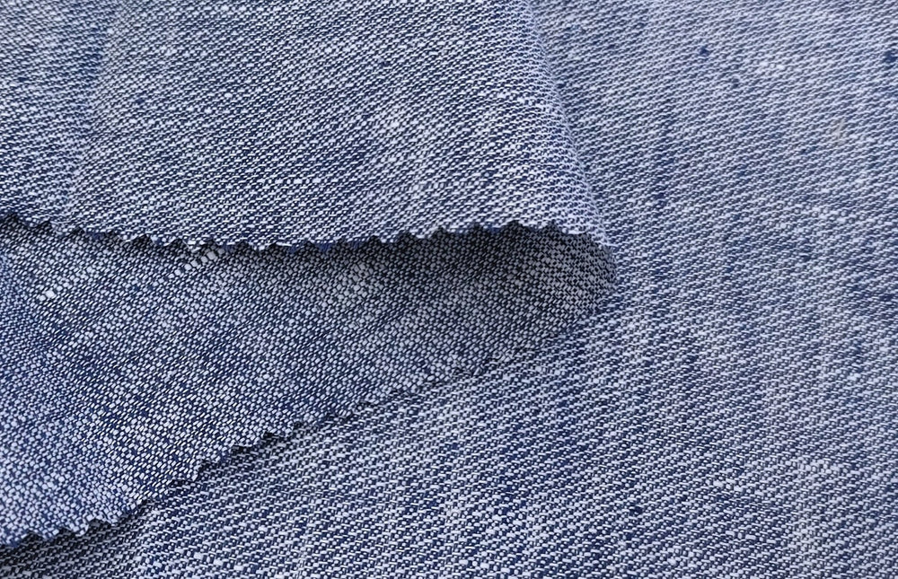 Two-Tone Blue Dobby Weave in 100% Linen Fabric 4688 - The Linen Lab - Blue