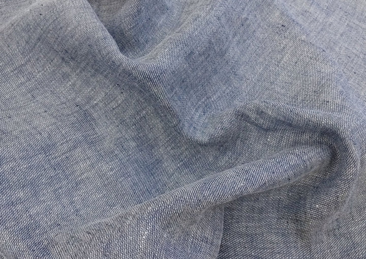 Two-Tone Blue Dobby Weave in 100% Linen Fabric 4688 - The Linen Lab - Blue