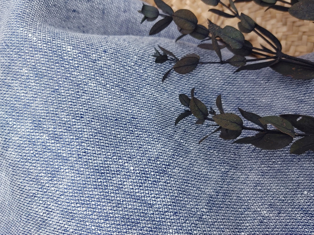Two-Tone Blue Dobby Weave in 100% Linen Fabric 4688 - The Linen Lab - Blue