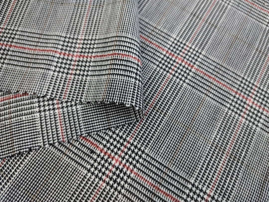 Urban Plaid Flex: Linen Rayon Polyester PU Stretch Twill Fabric 6233 6234 - The Linen Lab - Blue