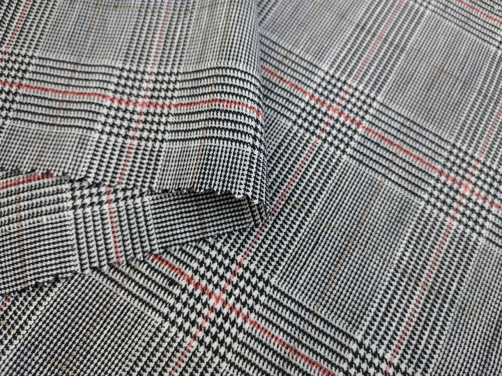 Urban Plaid Flex: Linen Rayon Polyester PU Stretch Twill Fabric 6233 6234 - The Linen Lab - Blue