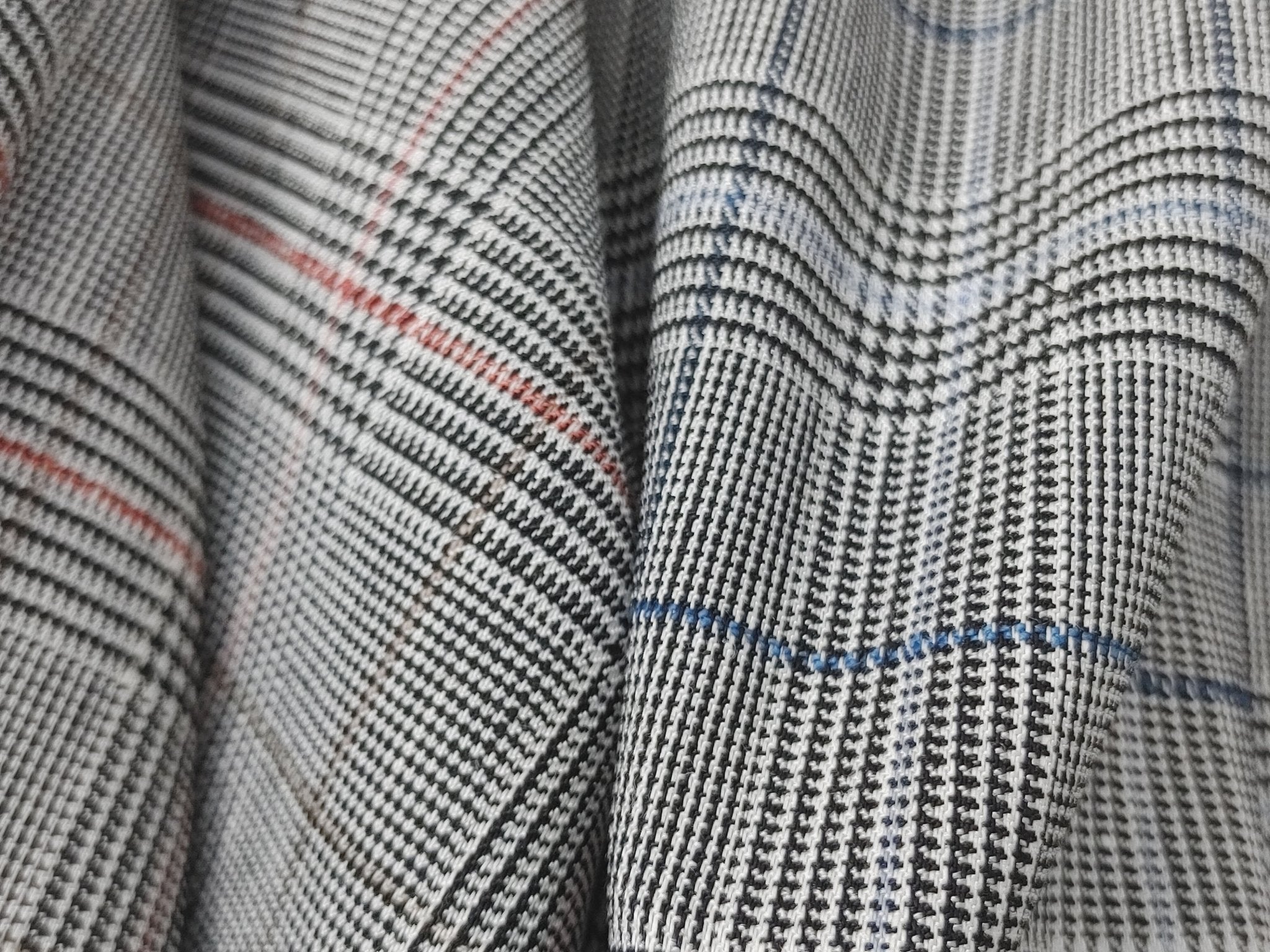 Urban Plaid Flex: Linen Rayon Polyester PU Stretch Twill Fabric 6233 6234 - The Linen Lab - Blue
