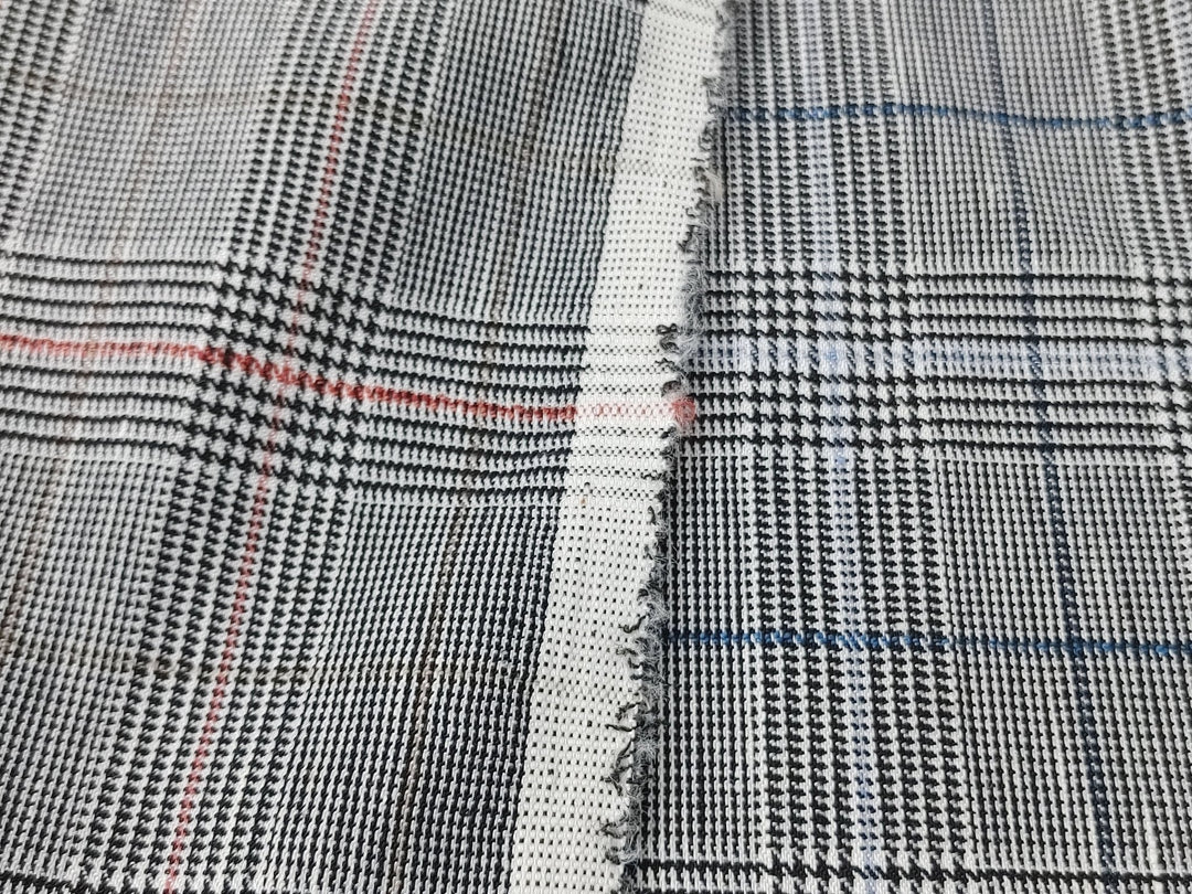 Urban Plaid Flex: Linen Rayon Polyester PU Stretch Twill Fabric 6233 6234 - The Linen Lab - Blue
