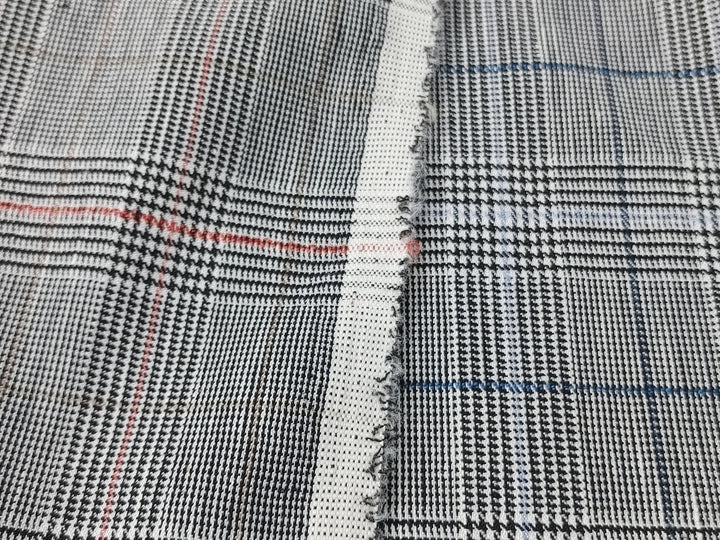 Urban Plaid Flex: Linen Rayon Polyester PU Stretch Twill Fabric 6233 6234 - The Linen Lab - Blue