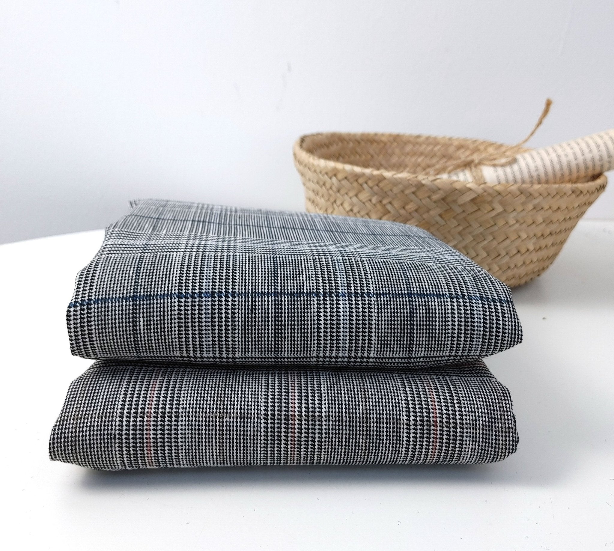 Urban Plaid Flex: Linen Rayon Polyester PU Stretch Twill Fabric 6233 6234 - The Linen Lab - Blue