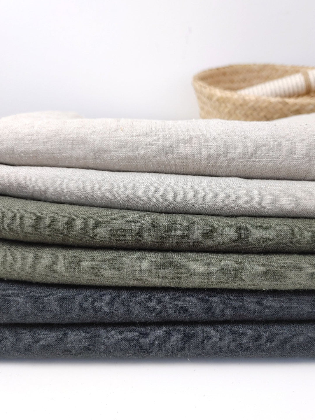 Vintage Dyed Medium Weight Linen Ramie Cotton Fabric with Plain Weave 7820 7771 7770 - The Linen Lab - Green