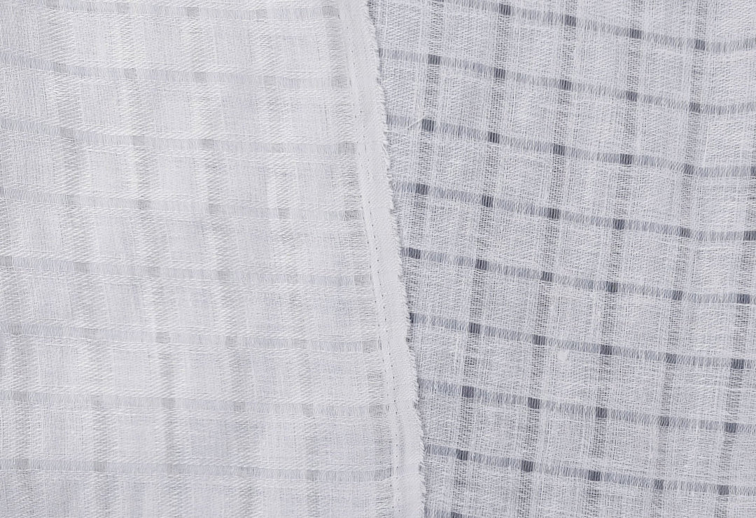 White Linen Blend Sheer Fabric with Checkered Weave 2427 - The Linen Lab - White