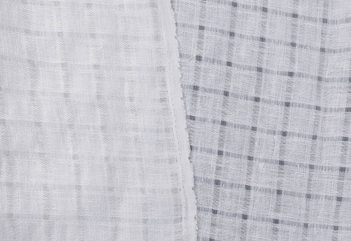 White Linen Blend Sheer Fabric with Checkered Weave 2427 - The Linen Lab - White