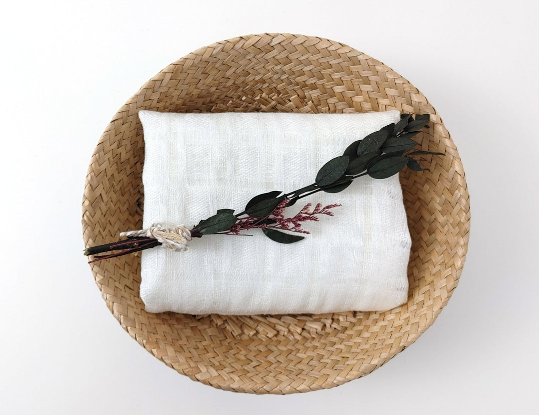 White Linen Blend Sheer Fabric with Checkered Weave 2427 - The Linen Lab - White