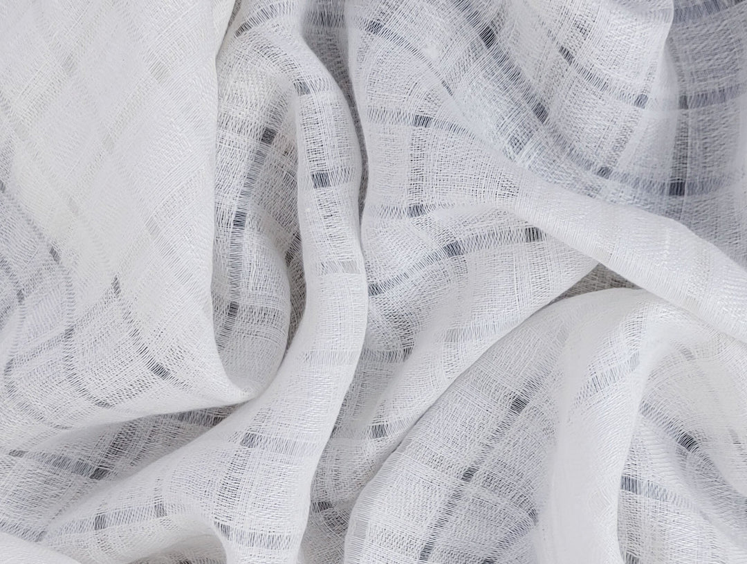 White Linen Blend Sheer Fabric with Checkered Weave 2427 - The Linen Lab - White