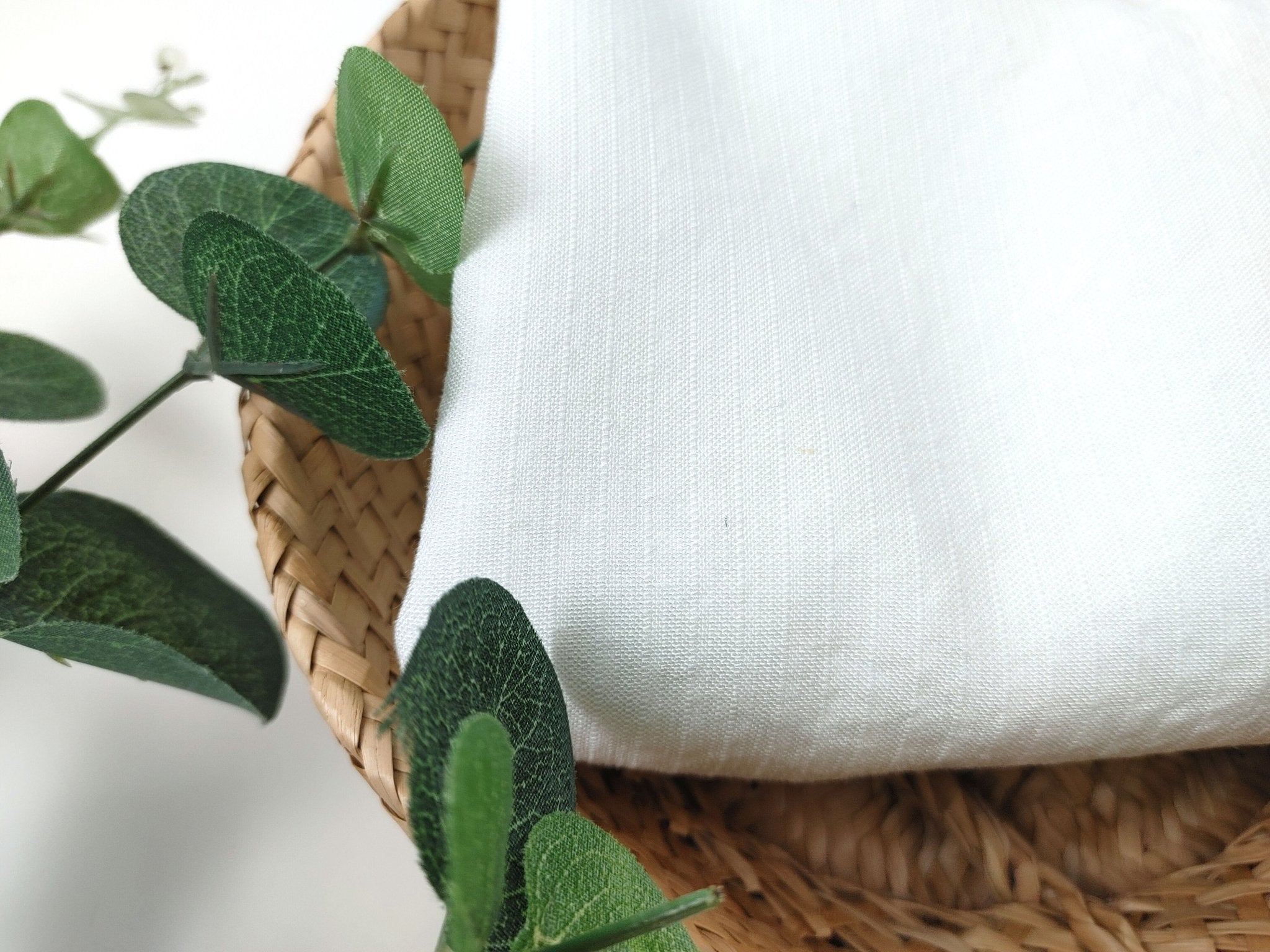 White Linen-Rayon Fabric with Delicate Stripes and Subtle Wrinkle Effect 7648 - The Linen Lab - White