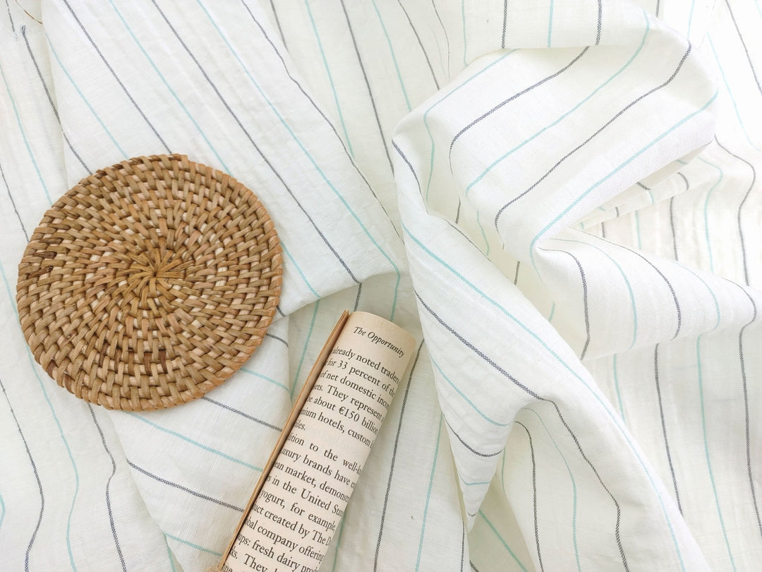 Wrinkled Charm Linen Blend with Striped Elegance Fabric 472 - The Linen Lab - Ivory