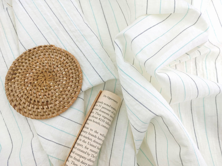 Wrinkled Charm Linen Blend with Striped Elegance Fabric 472 - The Linen Lab - Ivory