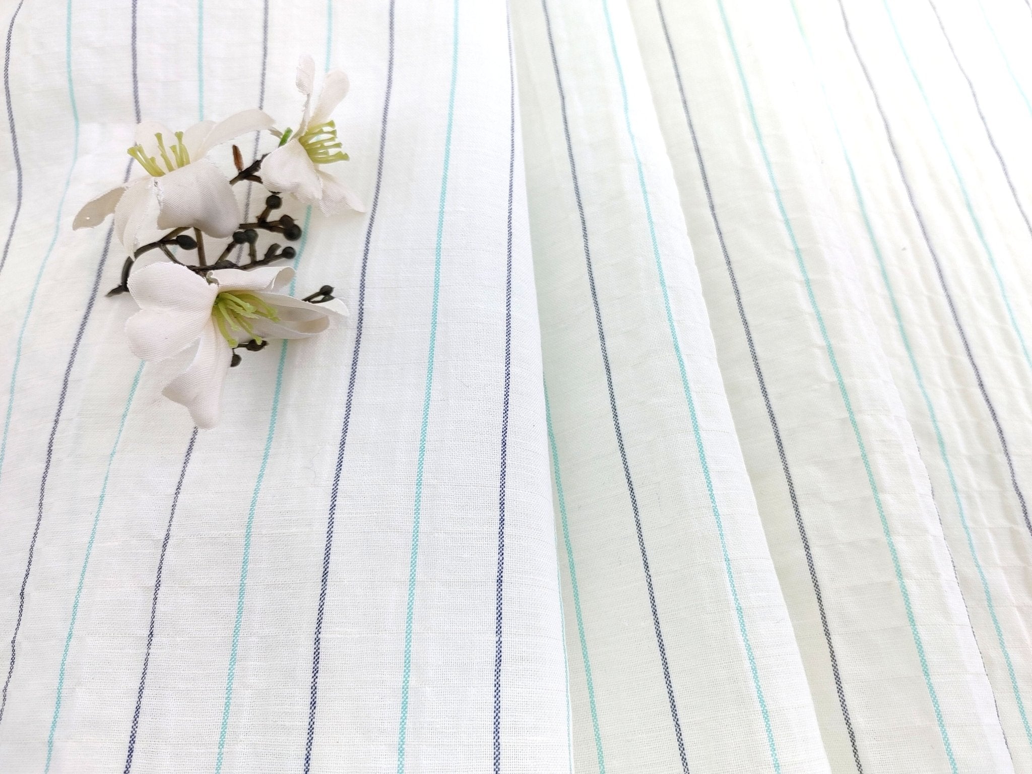 Wrinkled Charm Linen Blend with Striped Elegance Fabric 472 - The Linen Lab - Ivory