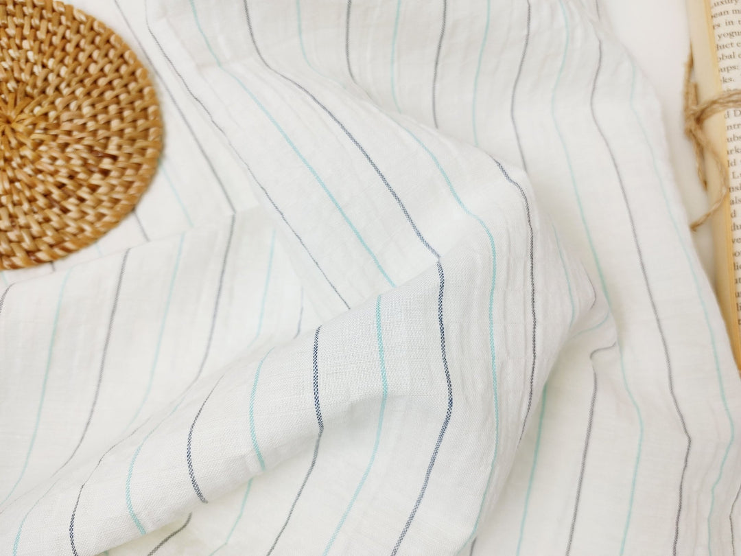 Wrinkled Charm Linen Blend with Striped Elegance Fabric 472 - The Linen Lab - Ivory