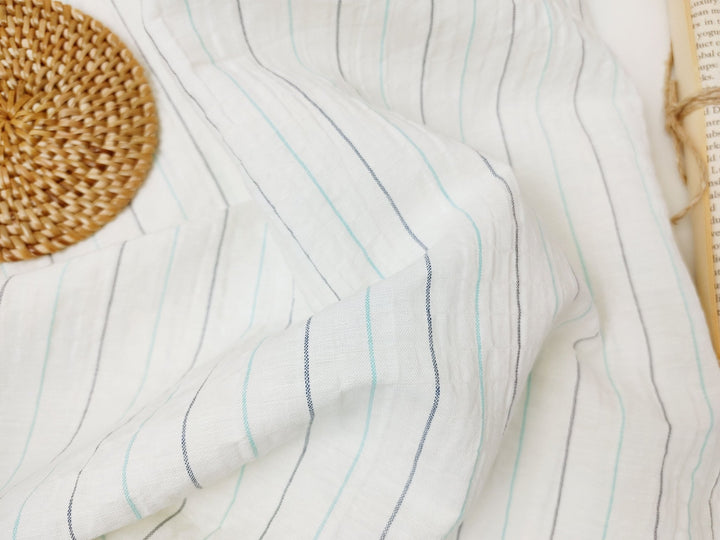 Wrinkled Charm Linen Blend with Striped Elegance Fabric 472 - The Linen Lab - Ivory