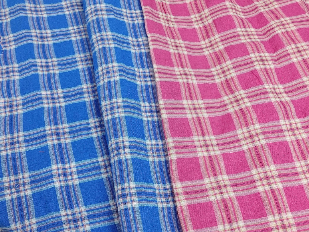 Wrinkled Plaid Fabric: Linen Cotton PU in Pink and Blue Dual Colorway 7269 7270 - The Linen Lab - Pink