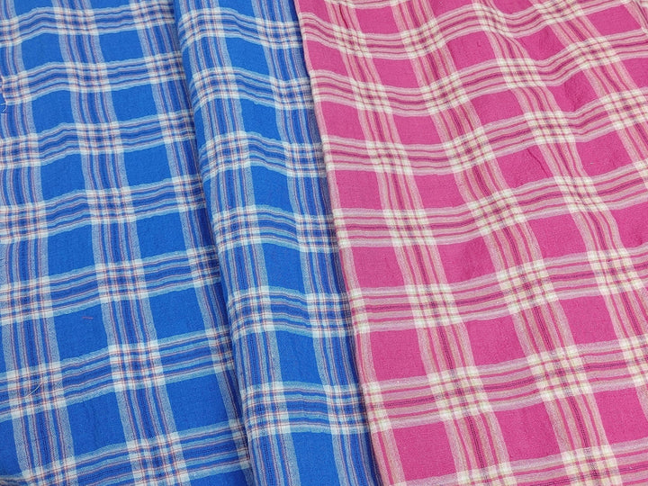 Wrinkled Plaid Fabric: Linen Cotton PU in Pink and Blue Dual Colorway 7269 7270 - The Linen Lab - Pink