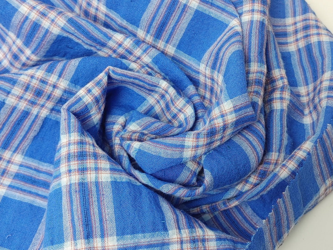 Wrinkled Plaid Fabric: Linen Cotton PU in Pink and Blue Dual Colorway 7269 7270 - The Linen Lab - Pink
