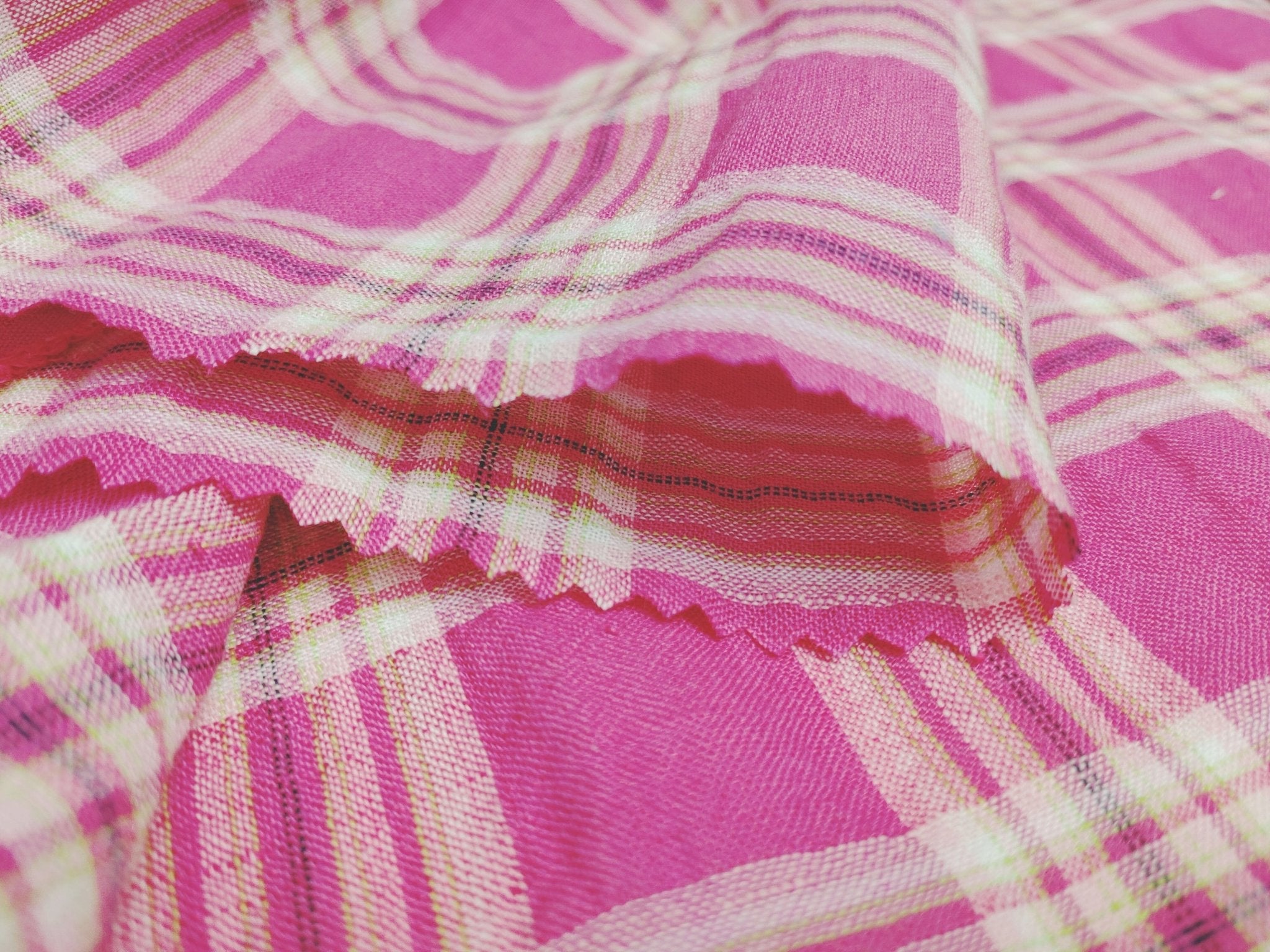 Wrinkled Plaid Fabric: Linen Cotton PU in Pink and Blue Dual Colorway 7269 7270 - The Linen Lab - Pink