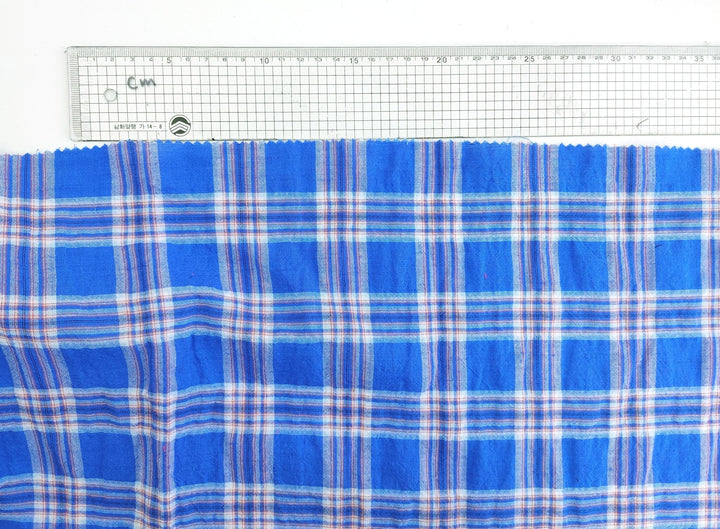 Wrinkled Plaid Fabric: Linen Cotton PU in Pink and Blue Dual Colorway 7269 7270 - The Linen Lab - Pink