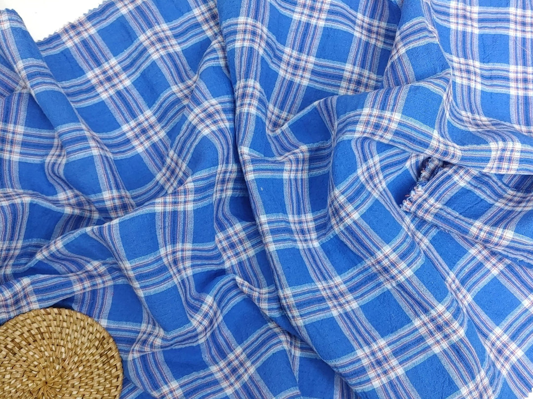 Wrinkled Plaid Fabric: Linen Cotton PU in Pink and Blue Dual Colorway 7269 7270 - The Linen Lab - Pink