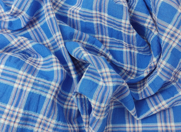 Wrinkled Plaid Fabric: Linen Cotton PU in Pink and Blue Dual Colorway 7269 7270 - The Linen Lab - Pink
